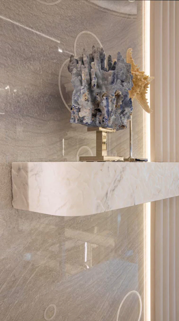 a sculpture on a wall aboard OCEANBIRD Yacht for Sale