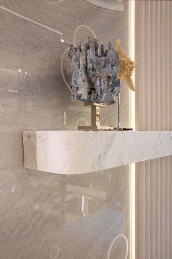 a sculpture on a wall aboard OCEANBIRD Yacht for Sale
