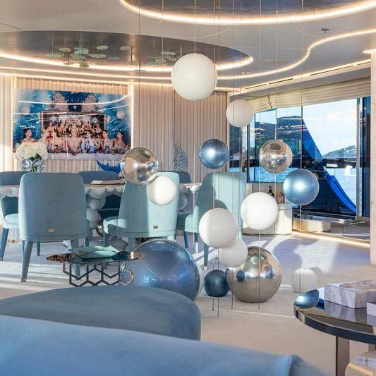 a room with many balloons aboard OCEANBIRD Yacht for Sale