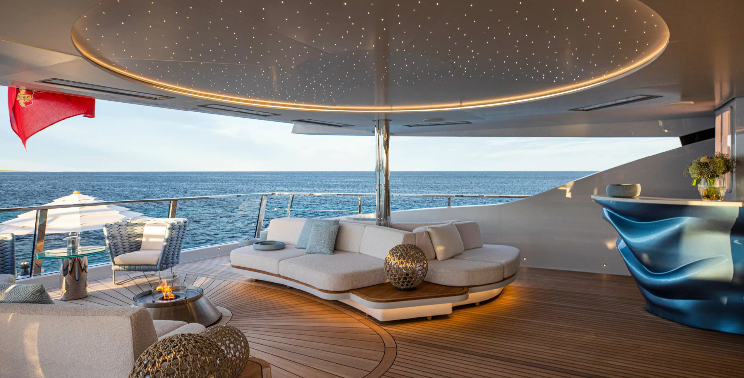 a large living room with a large ocean view aboard OCEANBIRD Yacht for Sale
