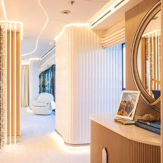 a bathroom with a toilet and a mirror aboard OCEANBIRD Yacht for Sale