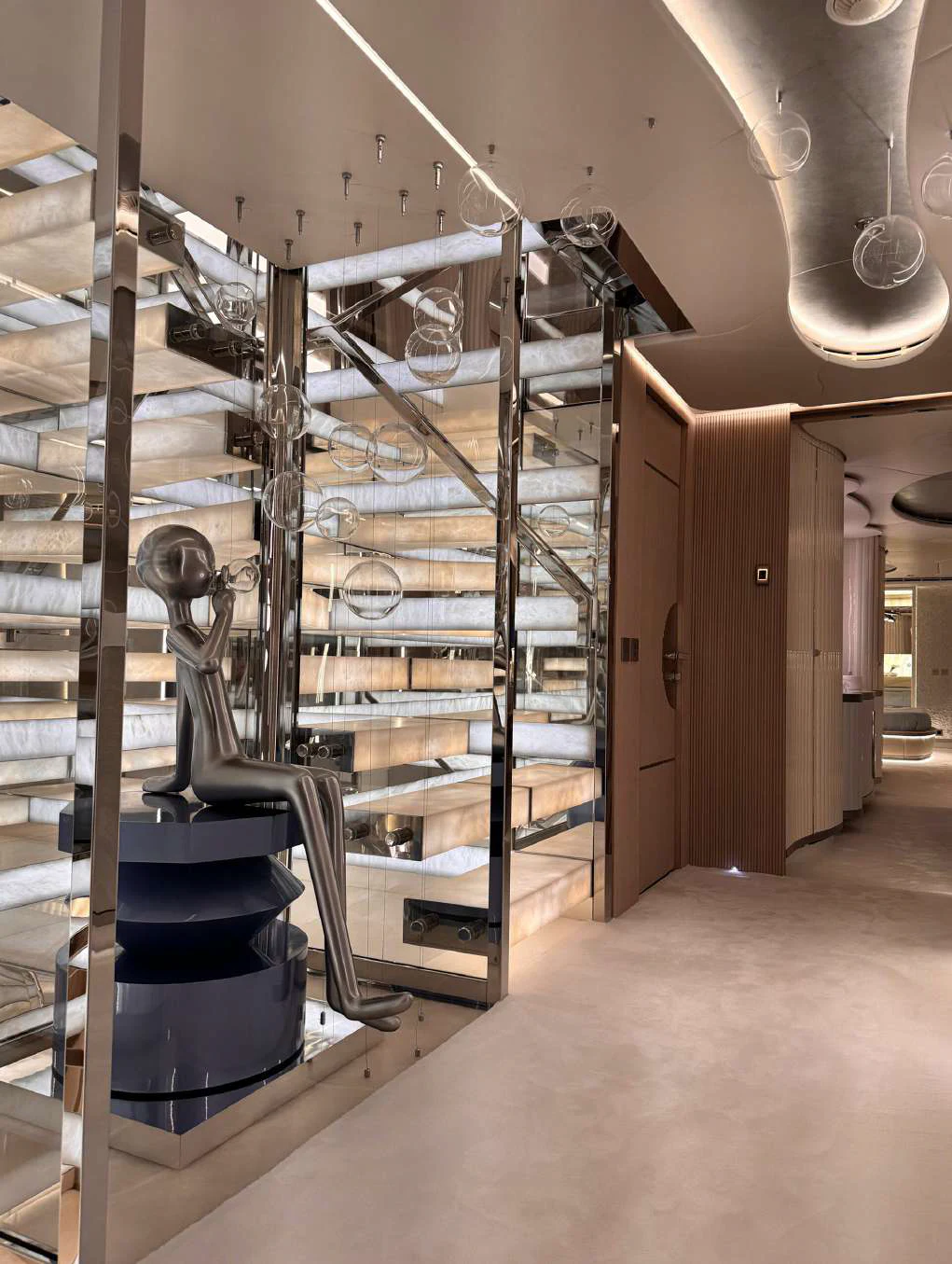 a large metal ladder in a room aboard OCEANBIRD Yacht for Sale