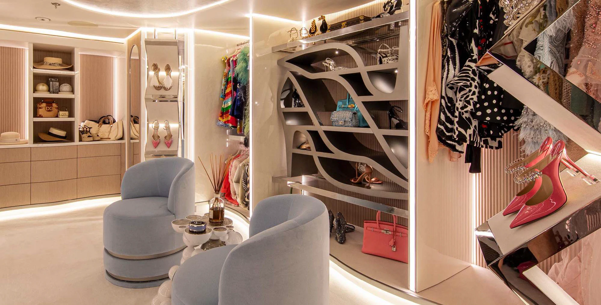 a room with a shelf and a chair aboard OCEANBIRD Yacht for Sale