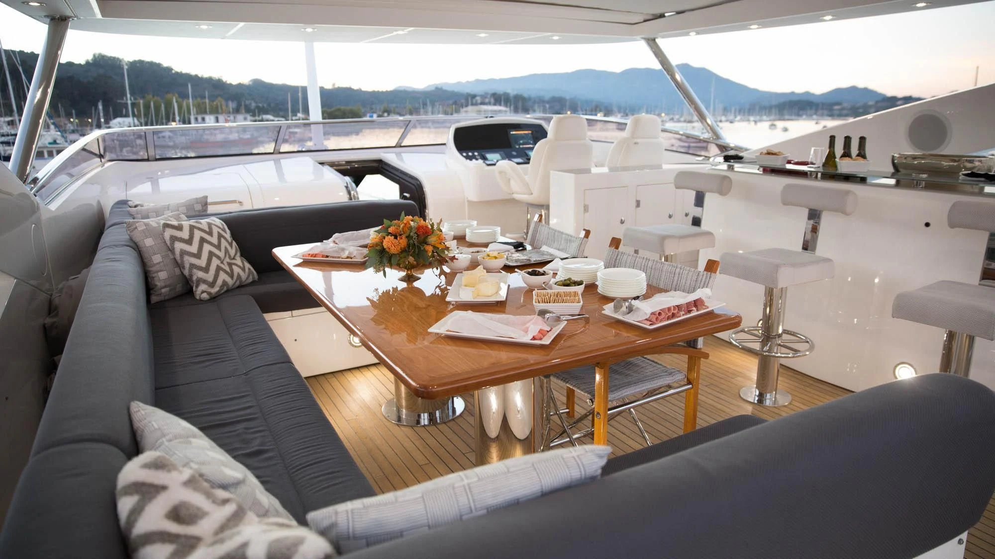 a table on a boat aboard EMRYS Yacht for Sale