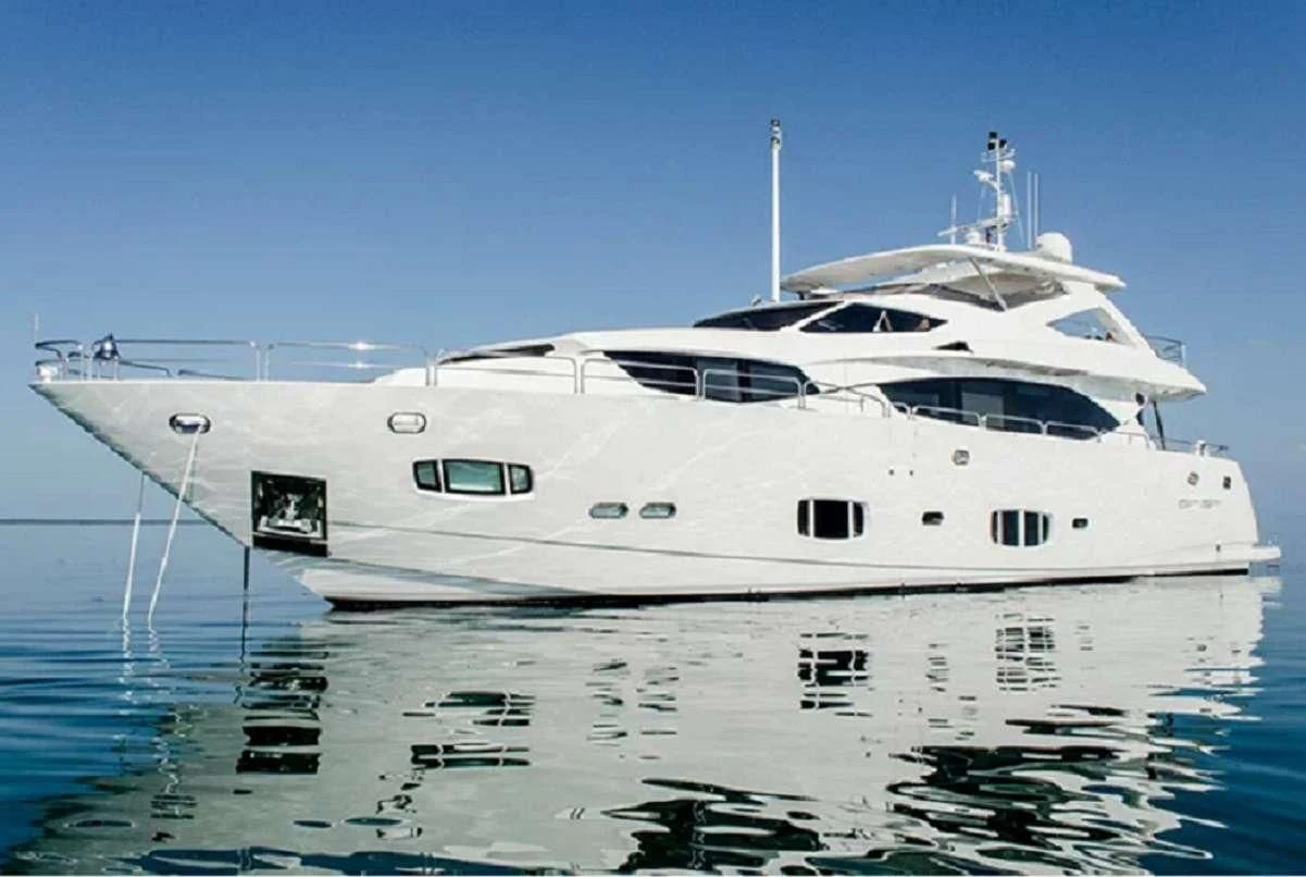 a large white ship aboard EMRYS Yacht for Sale