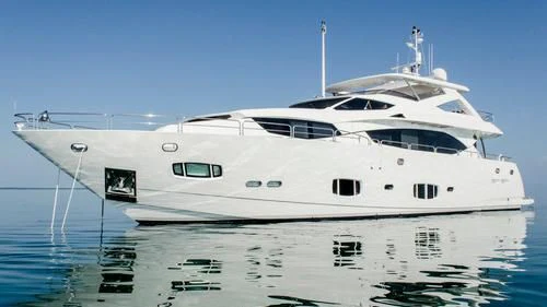 a white yacht in the water aboard EMRYS Yacht for Sale