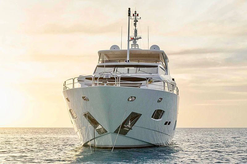 a large white ship in the water aboard EMRYS Yacht for Sale