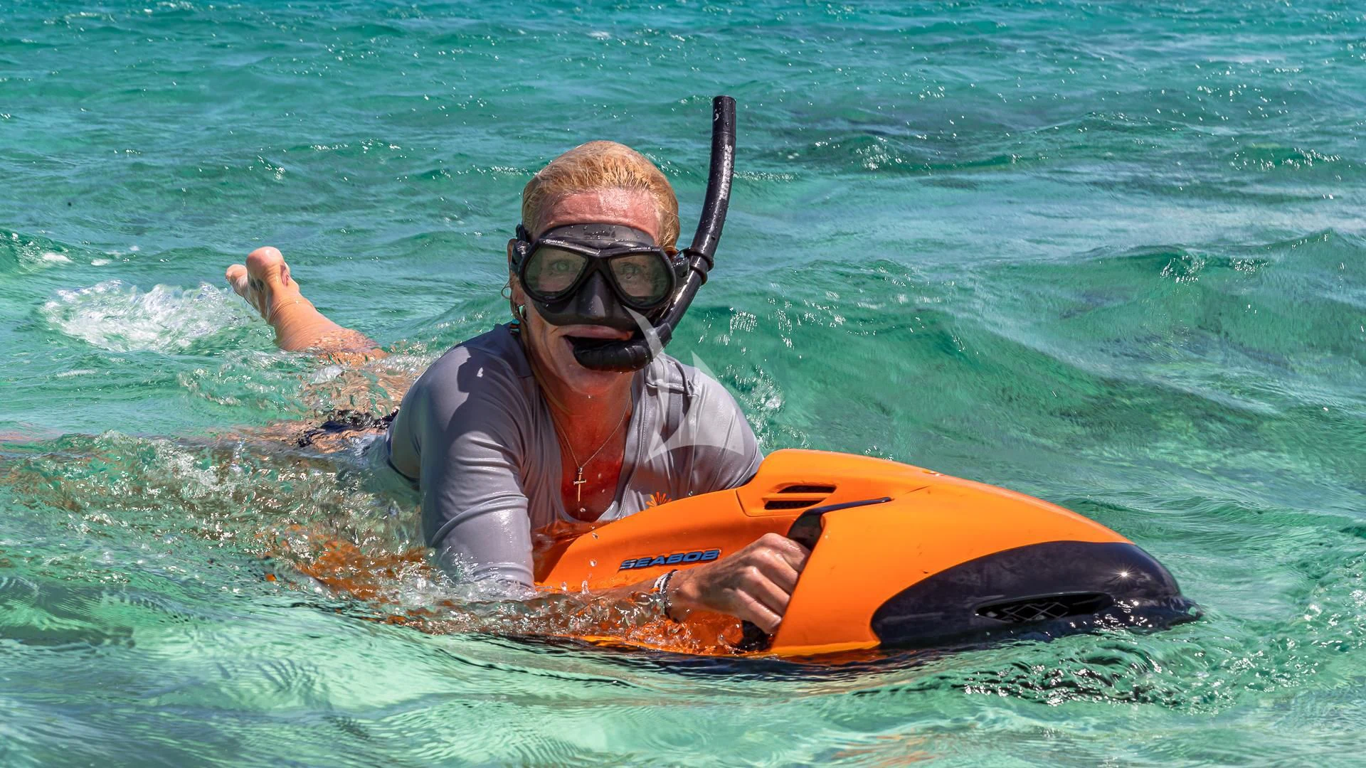 a man in a goggles in a kayak aboard EMRYS Yacht for Sale