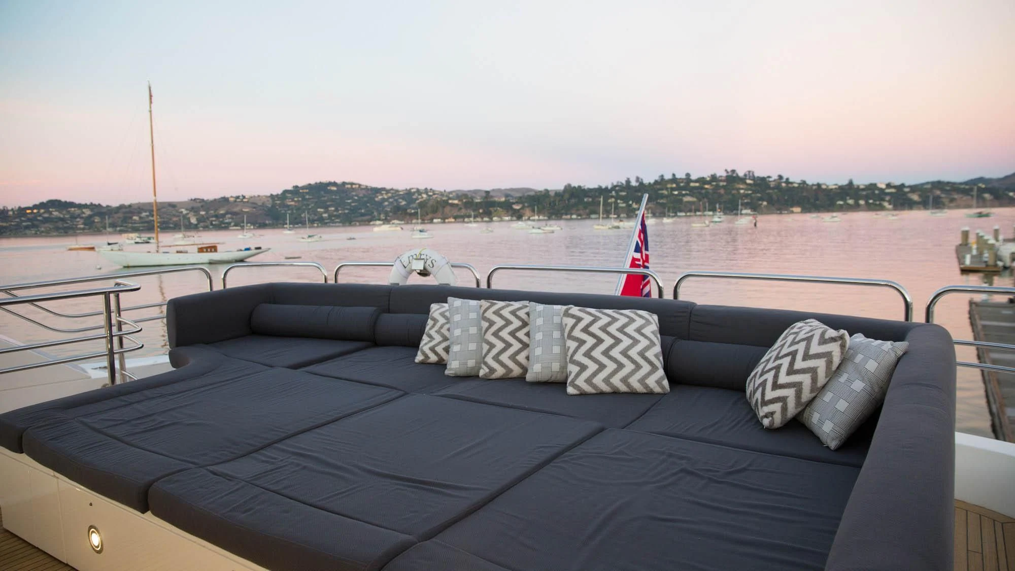 a boat with pillows on it aboard EMRYS Yacht for Sale