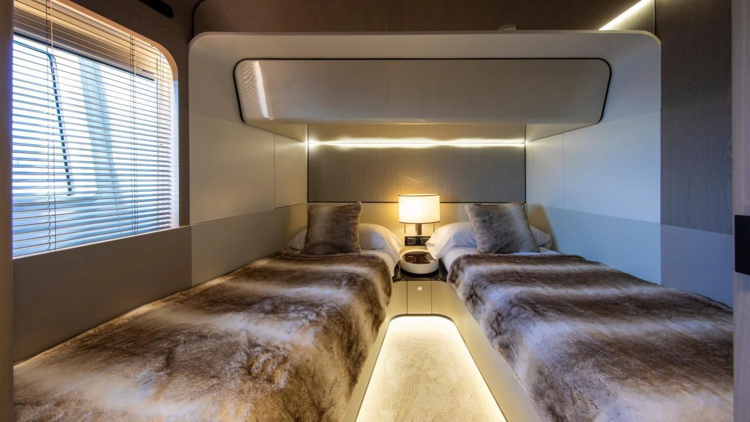 a couple of beds in a room aboard CLOUDY BAY Yacht for Sale