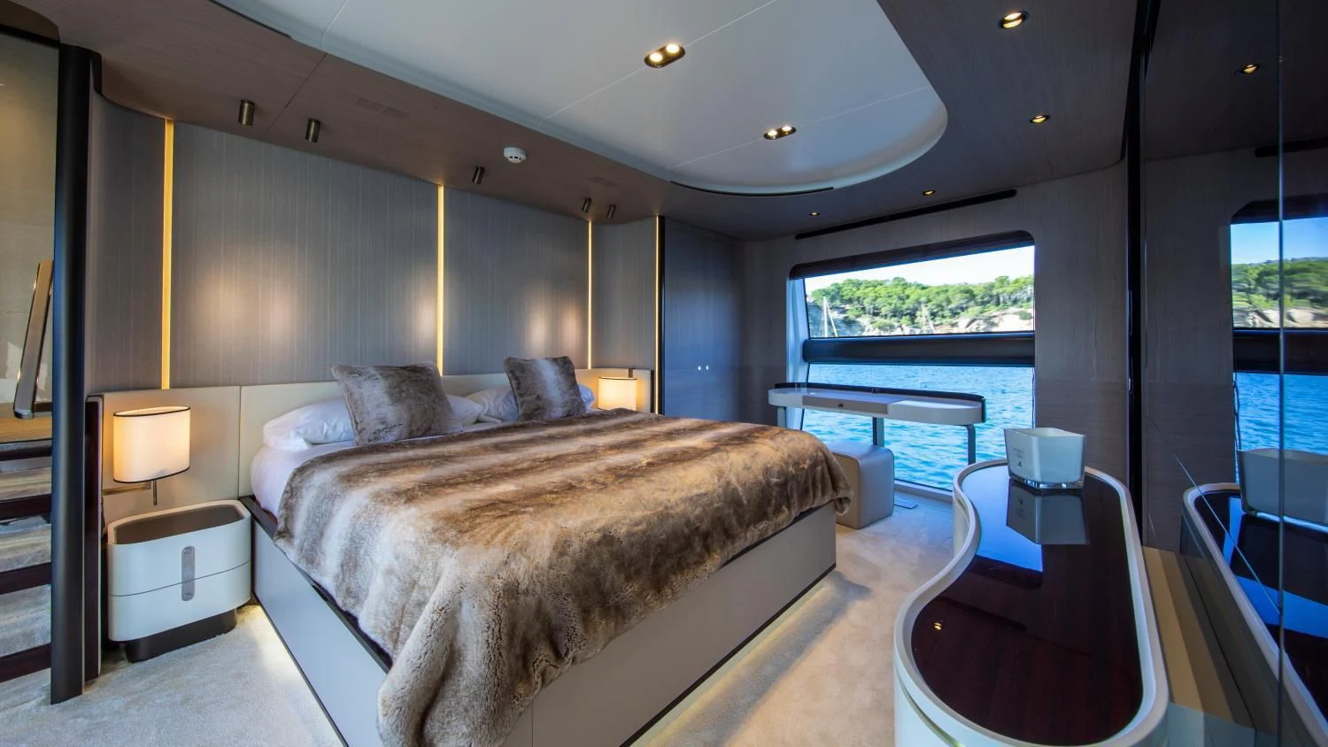 a bed in a room aboard CLOUDY BAY Yacht for Sale