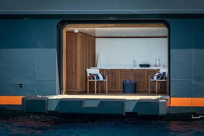 a room with a table and chairs aboard HODOR Yacht for Charter