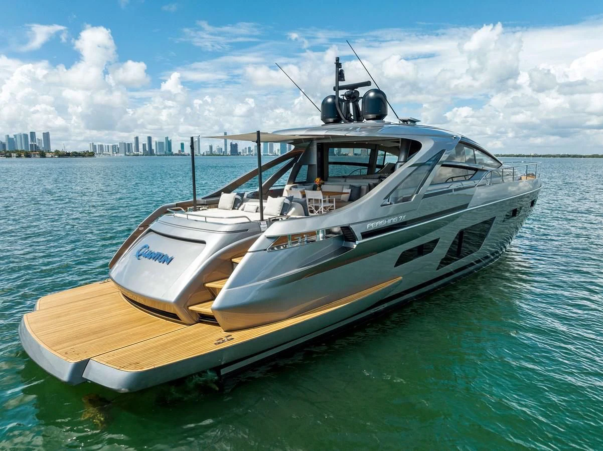 a boat in the water aboard PERSHING 7X Yacht for Sale