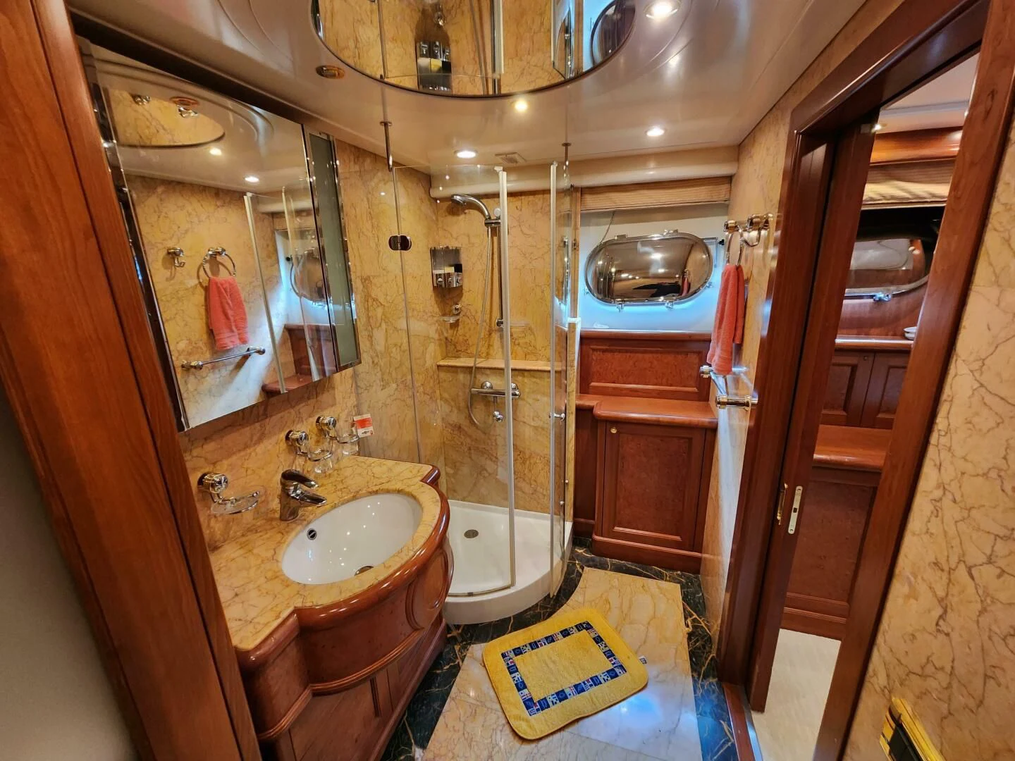 a bathroom with a sink and a shower aboard BLUE SEAS Yacht for Sale