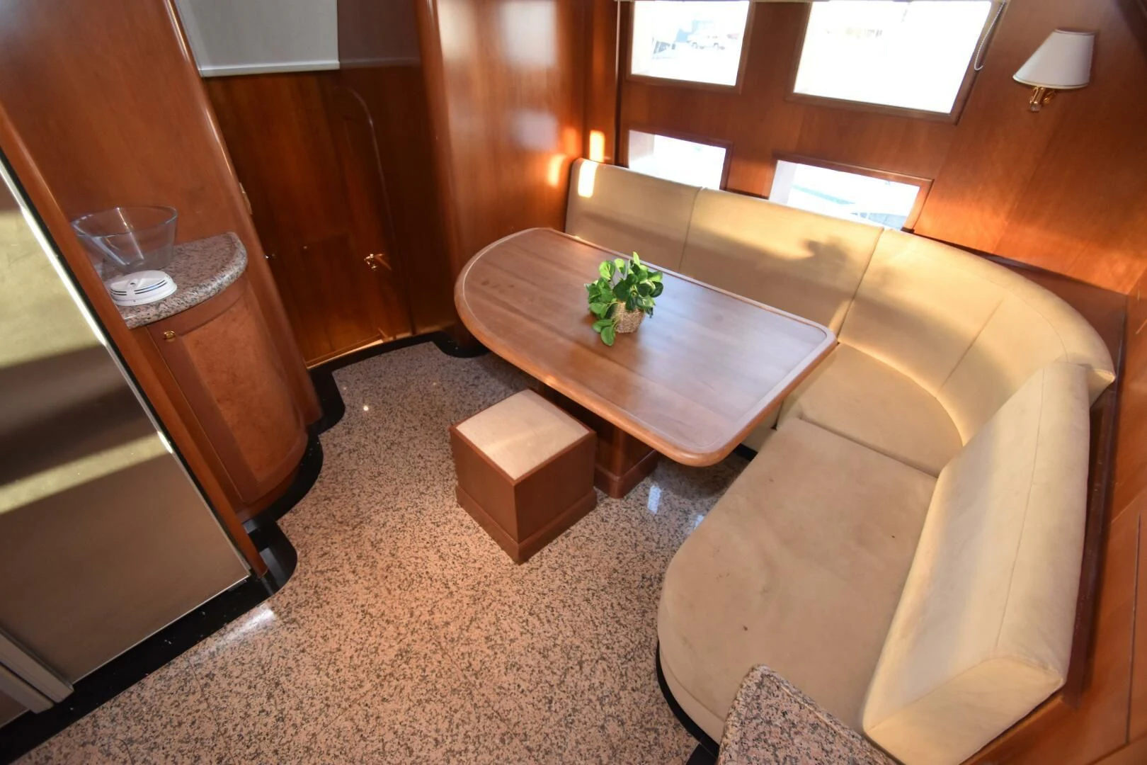 a living room with a couch and coffee table aboard BLUE SEAS Yacht for Sale