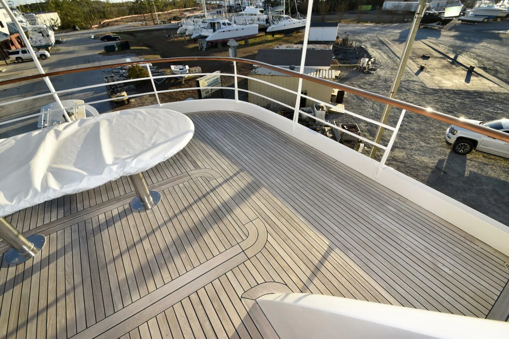 a roof with a white sheet over it and a white sheet on it aboard BLUE SEAS Yacht for Sale