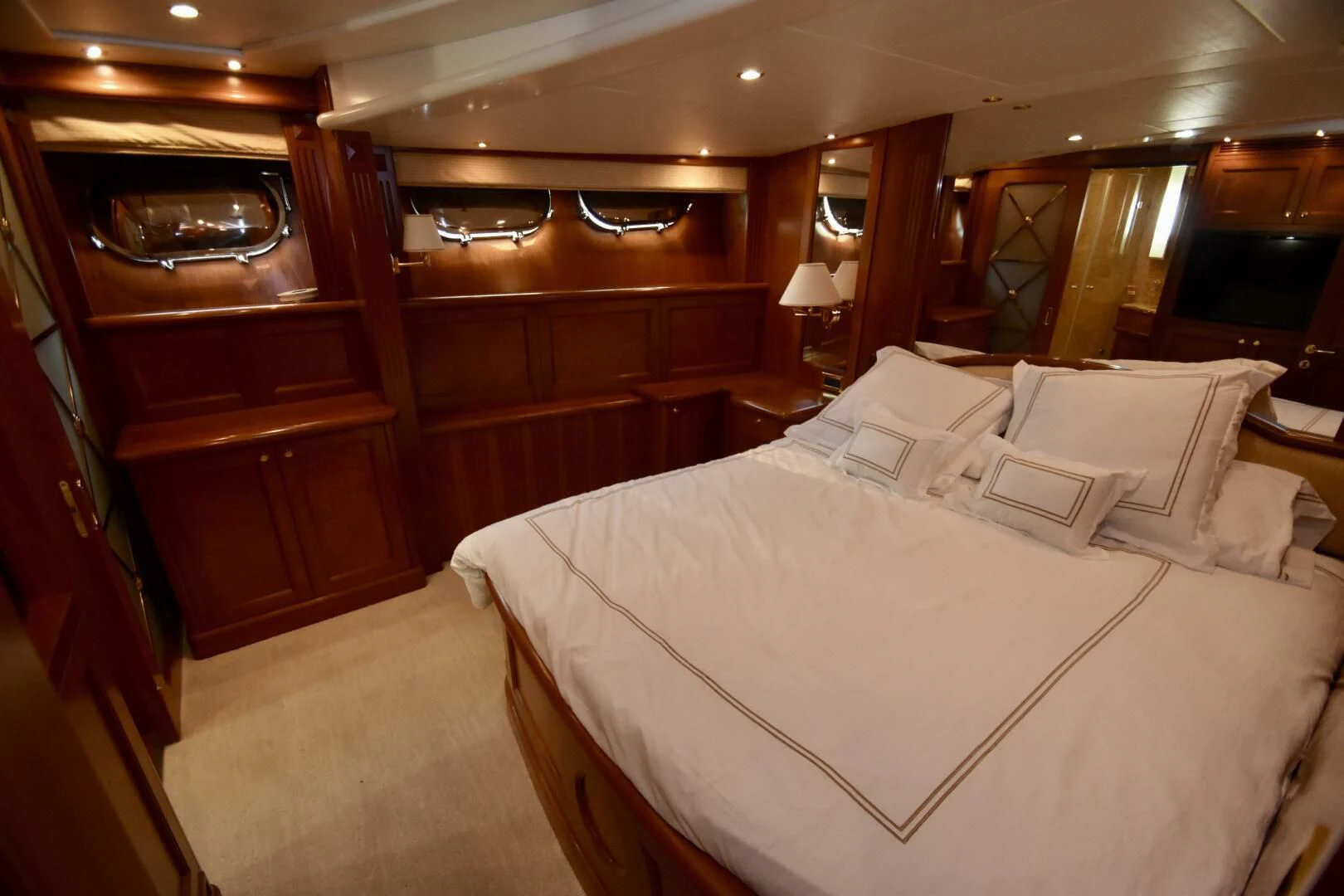 a room with a bed and a desk aboard BLUE SEAS Yacht for Sale
