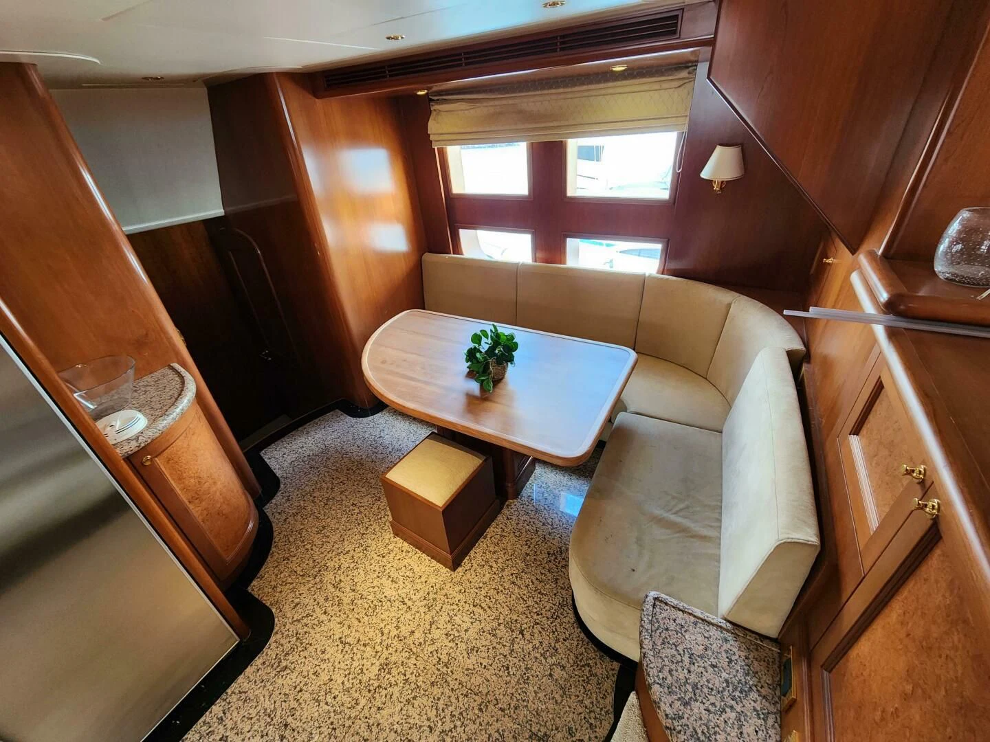 a living room with a couch and a coffee table aboard BLUE SEAS Yacht for Sale