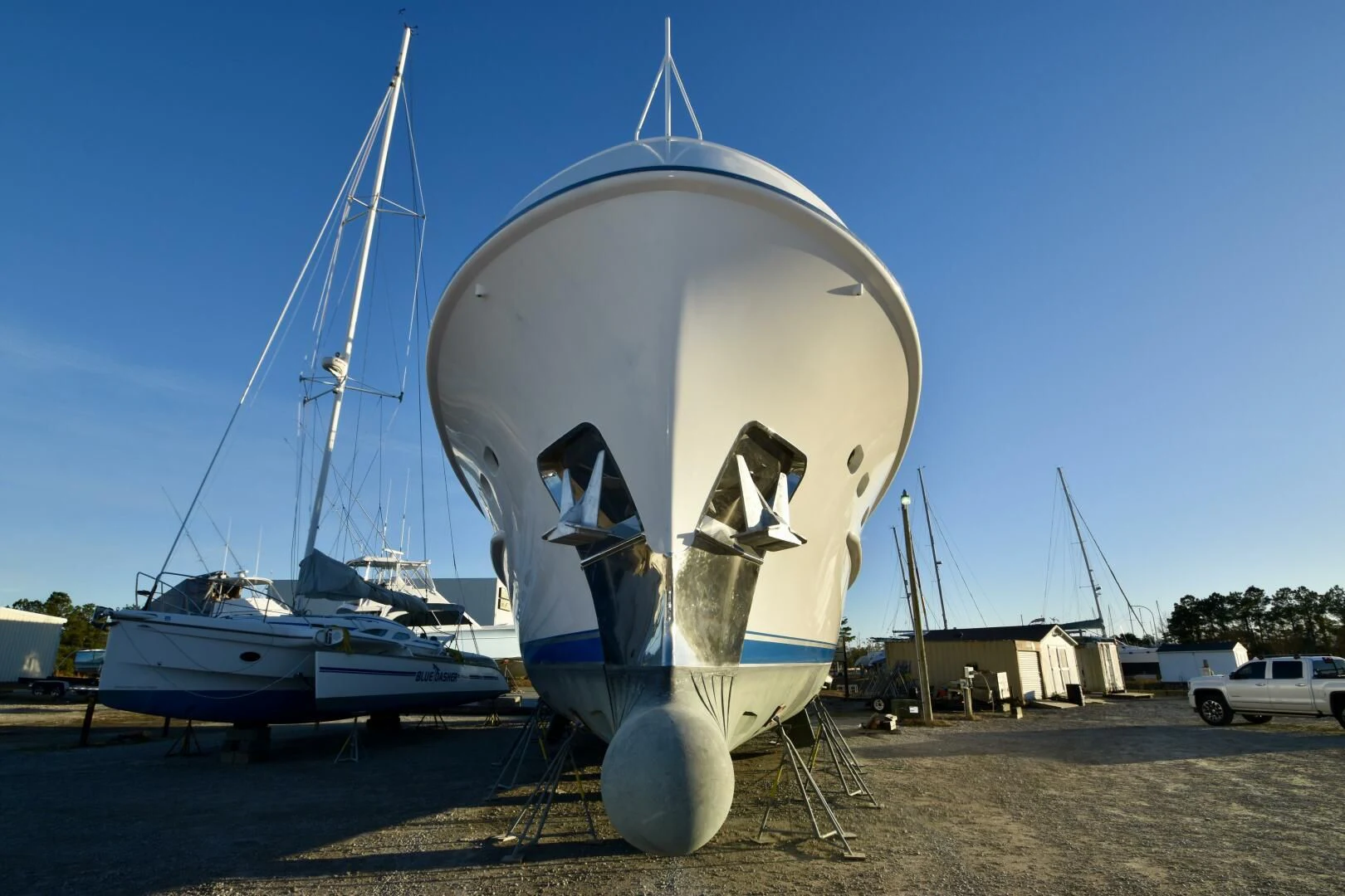 a large satellite dish on a trailer aboard BLUE SEAS Yacht for Sale