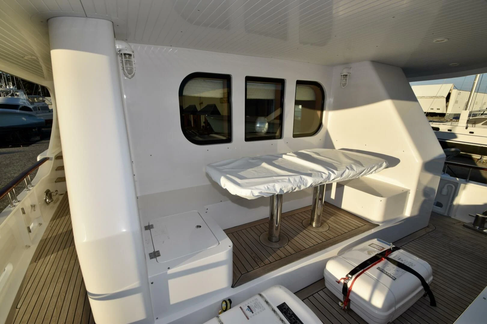 a white airplane on display aboard BLUE SEAS Yacht for Sale