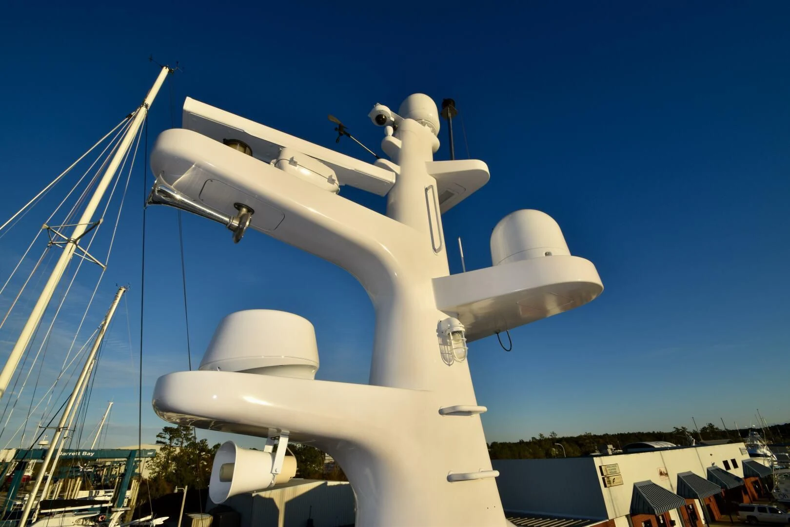 a large white satellite dish aboard BLUE SEAS Yacht for Sale