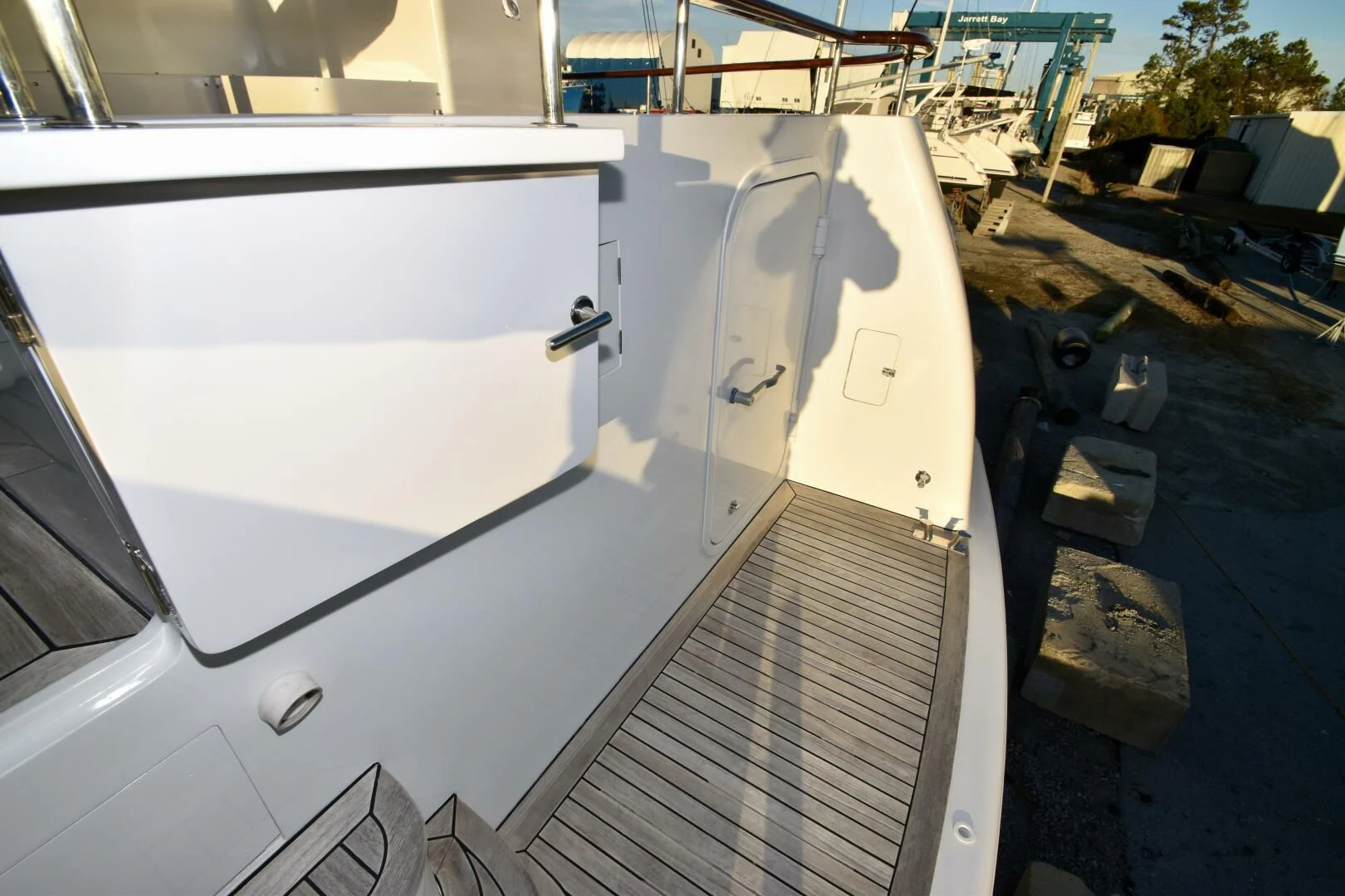 a white car with a metal frame aboard BLUE SEAS Yacht for Sale