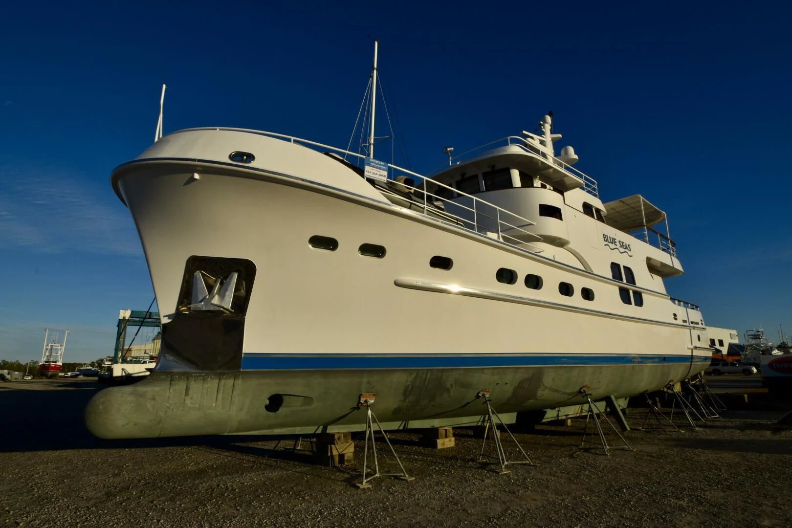 a large white boat aboard BLUE SEAS Yacht for Sale