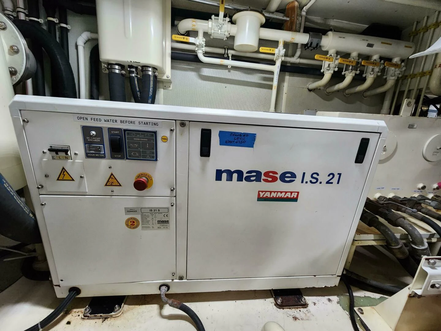 a machine with a label aboard BLUE SEAS Yacht for Sale