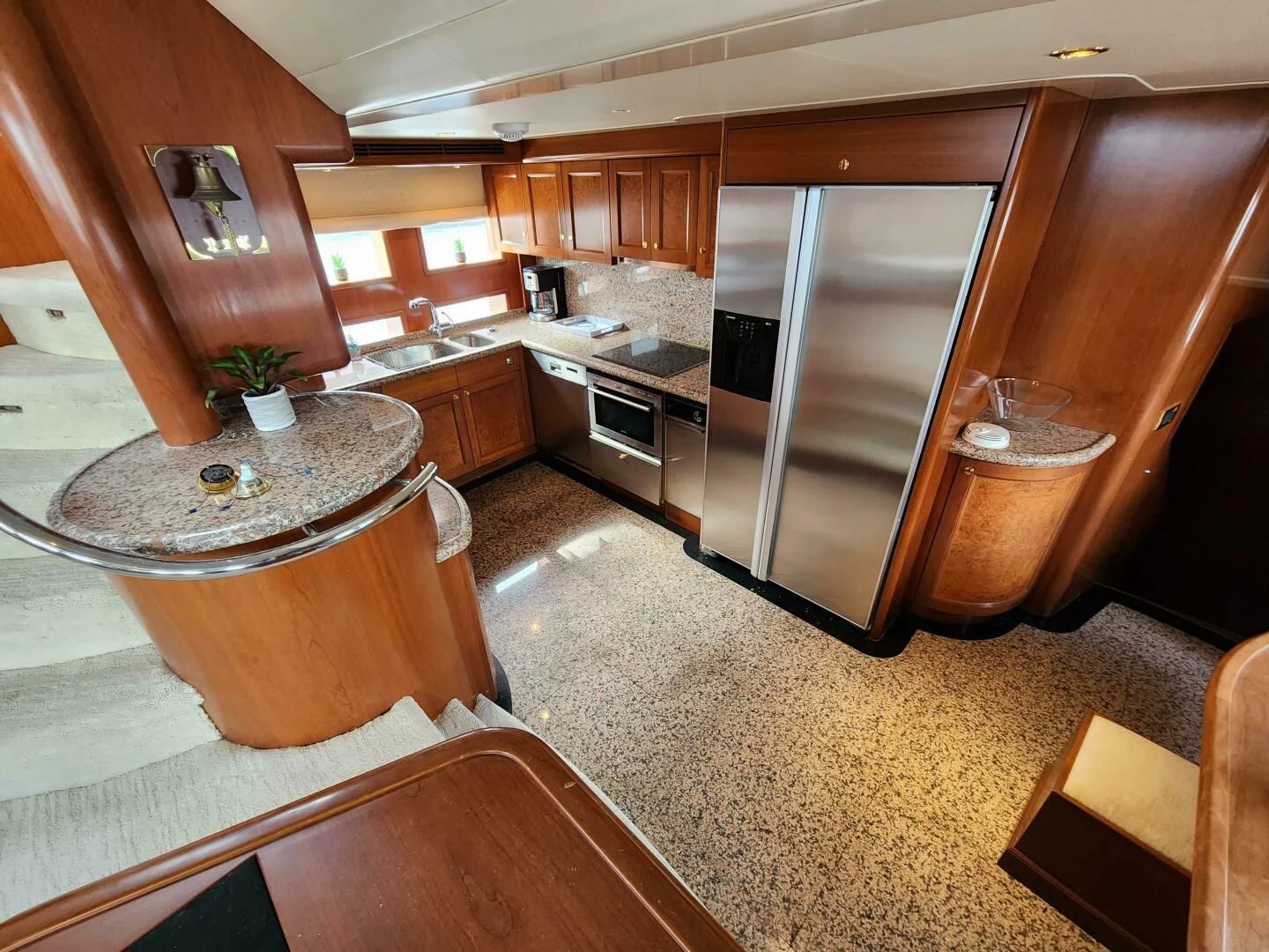 a kitchen with a large island aboard BLUE SEAS Yacht for Sale