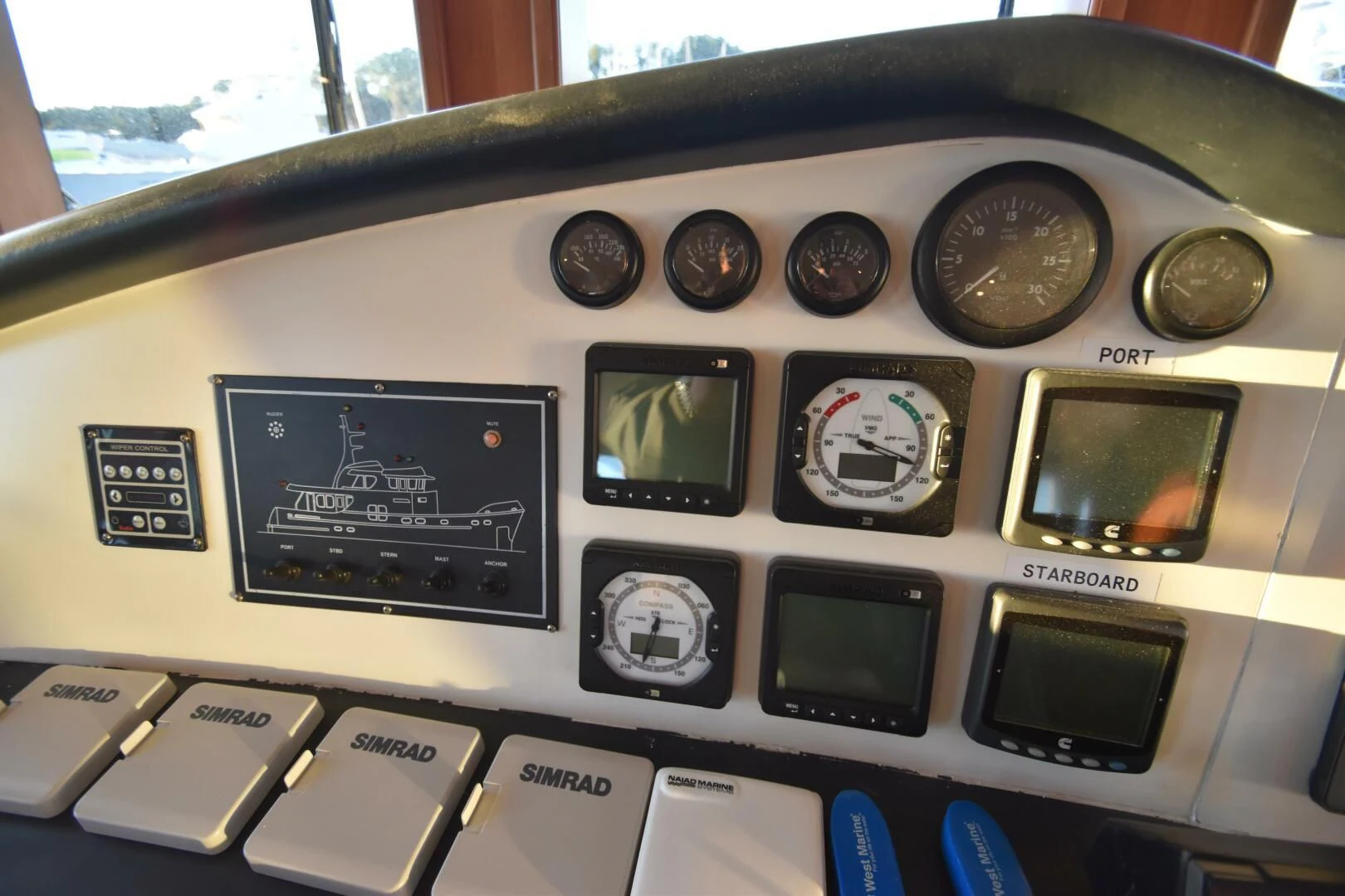 a control panel with buttons and dials aboard BLUE SEAS Yacht for Sale