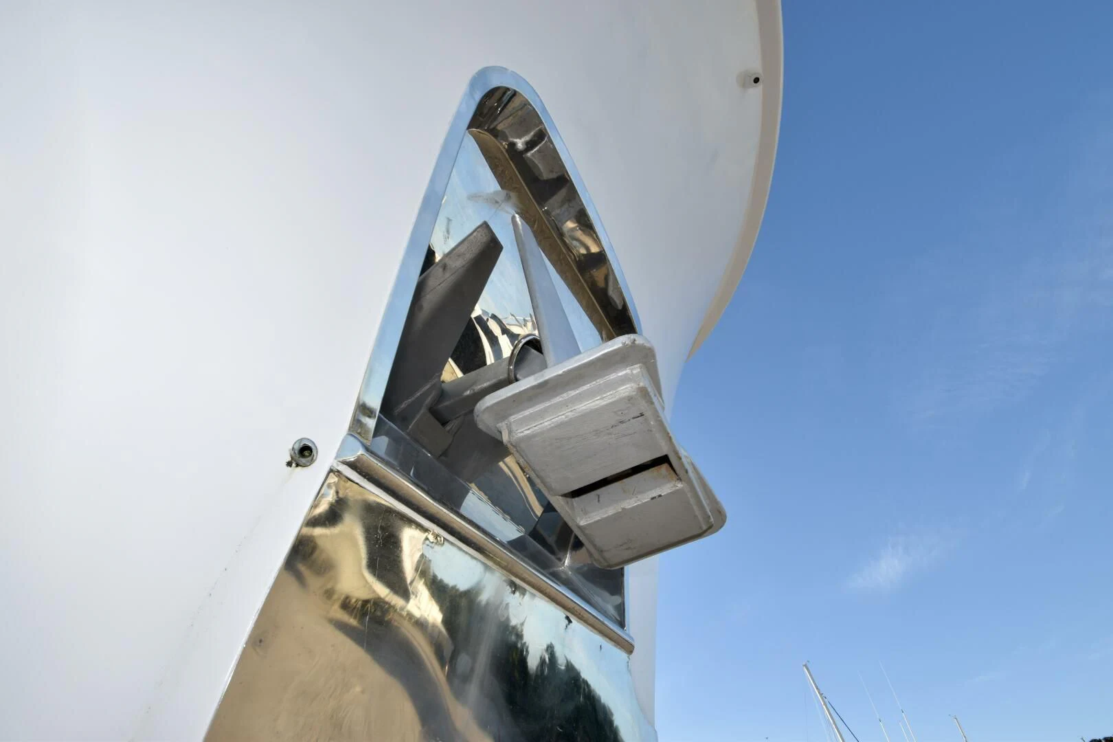 a white car with a large wheel aboard BLUE SEAS Yacht for Sale