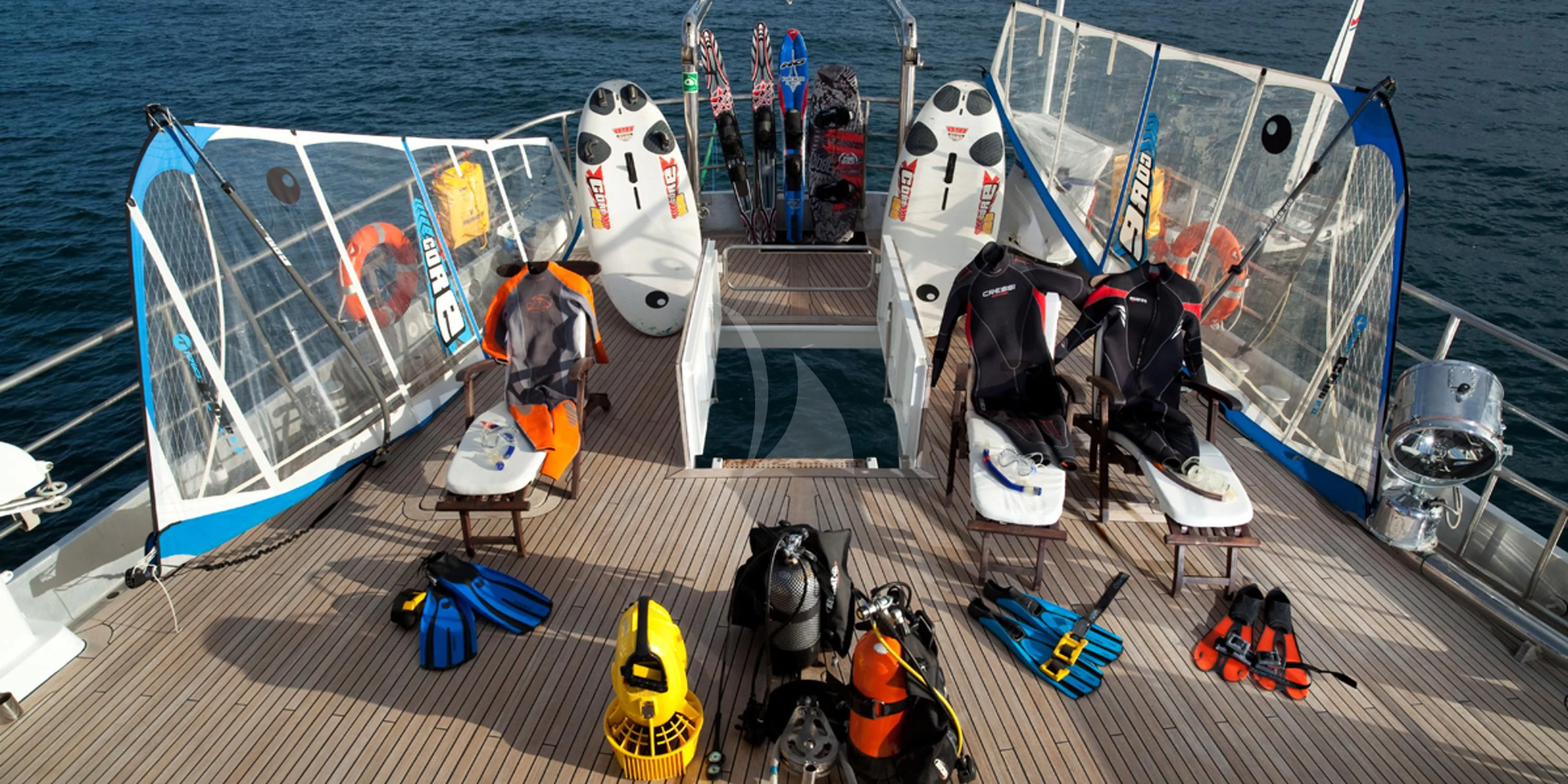 a boat with many different types of equipment on it aboard DWINGER Yacht for Sale