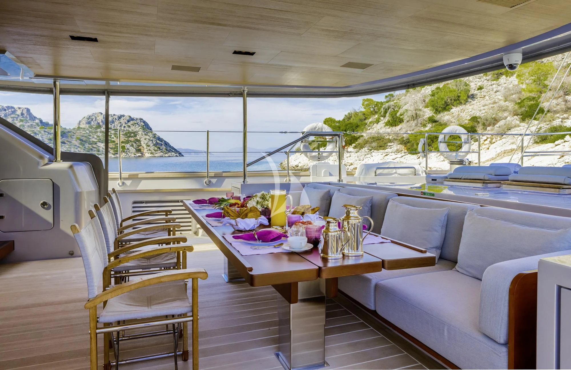 a table set for a meal aboard BARACUDA VALLETTA Yacht for Sale