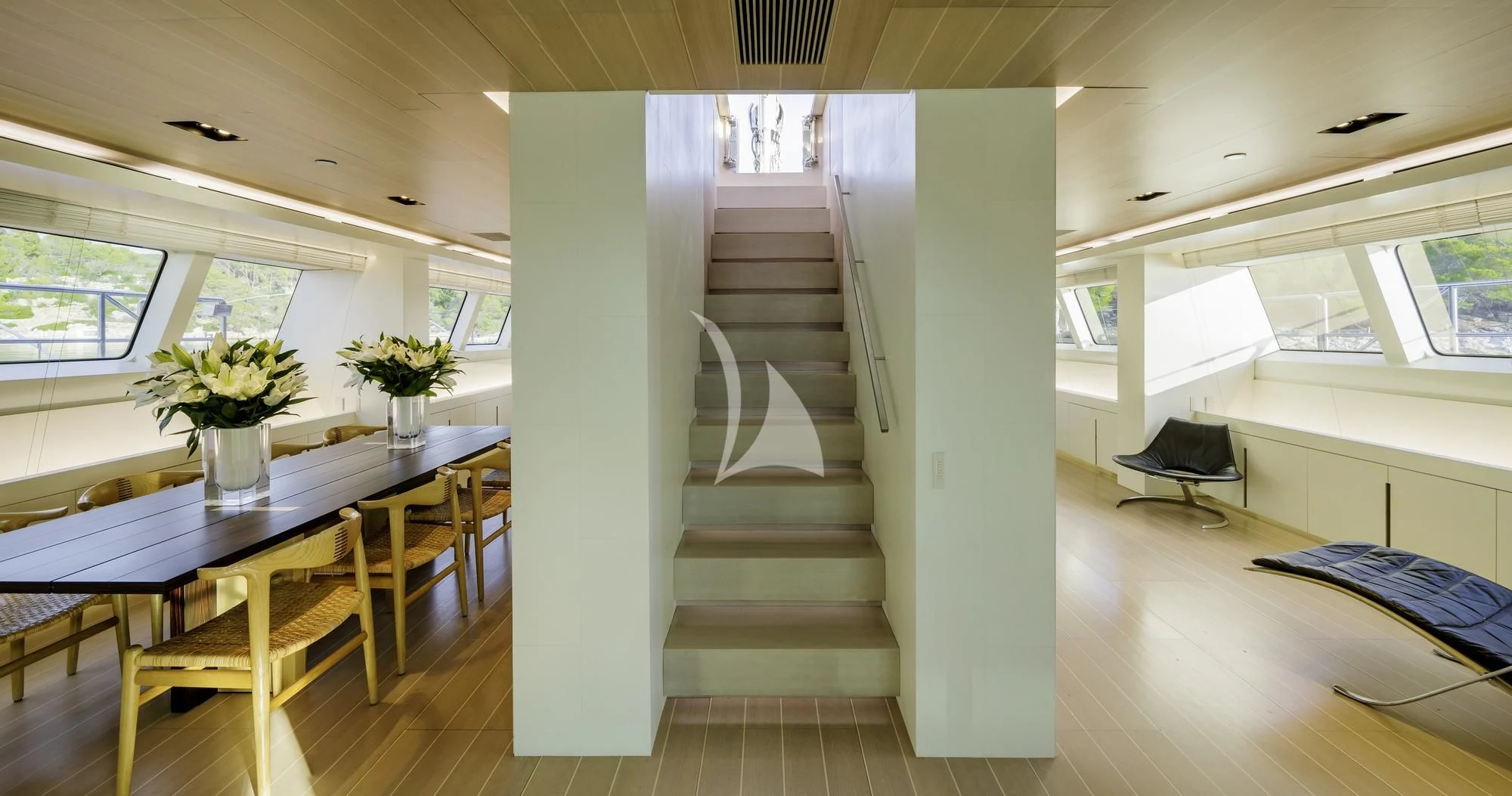 a staircase in a building aboard BARACUDA VALLETTA Yacht for Sale