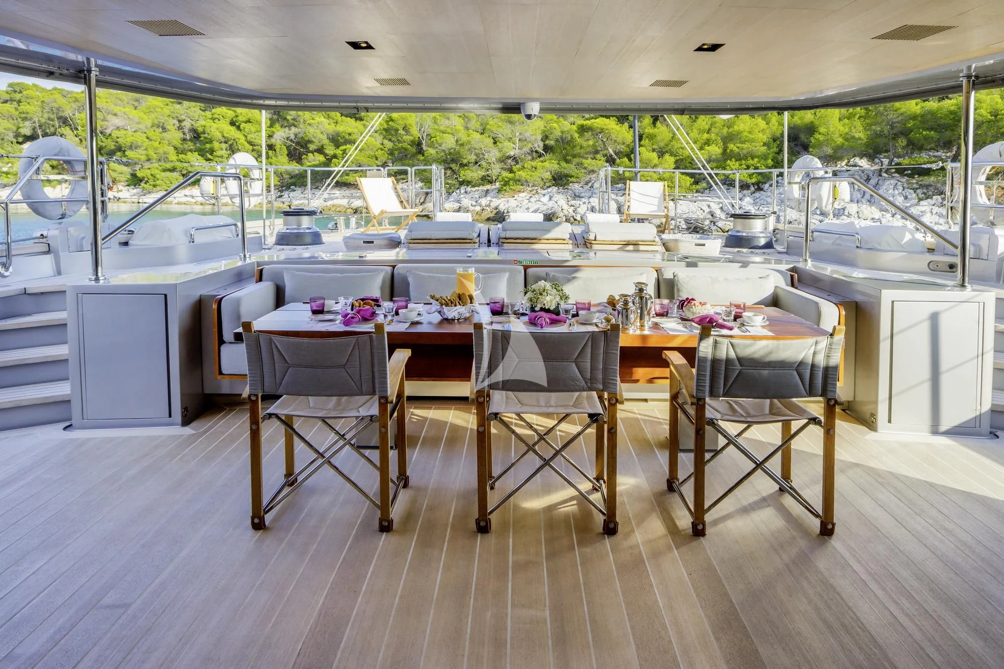 a table set up for a party aboard BARACUDA VALLETTA Yacht for Sale
