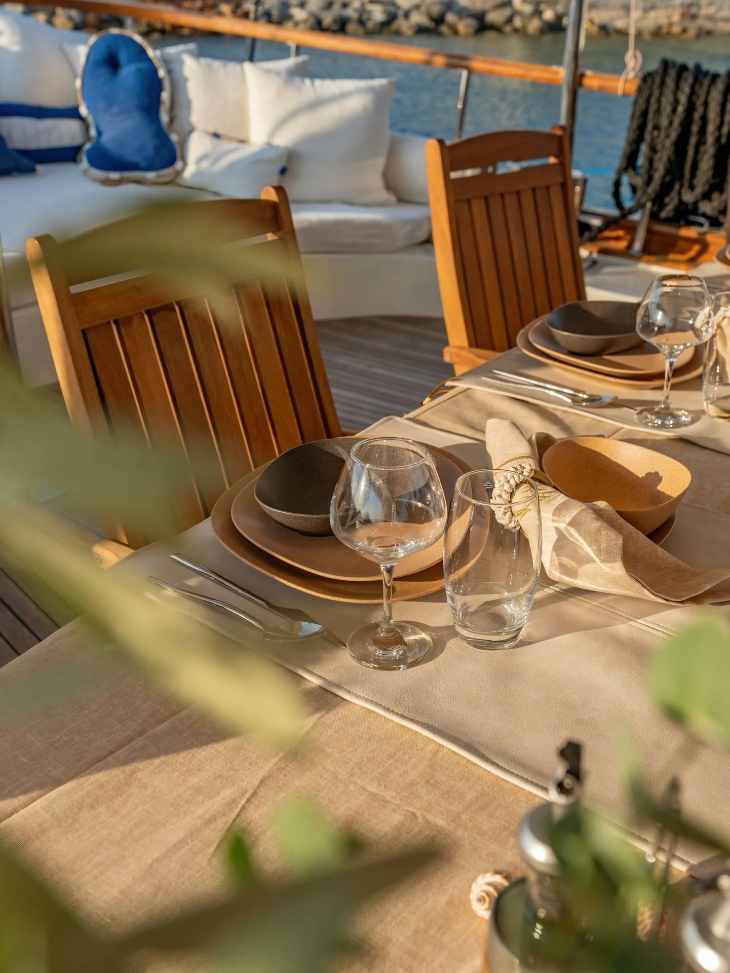 a table with place settings aboard BABYLON Yacht for Sale