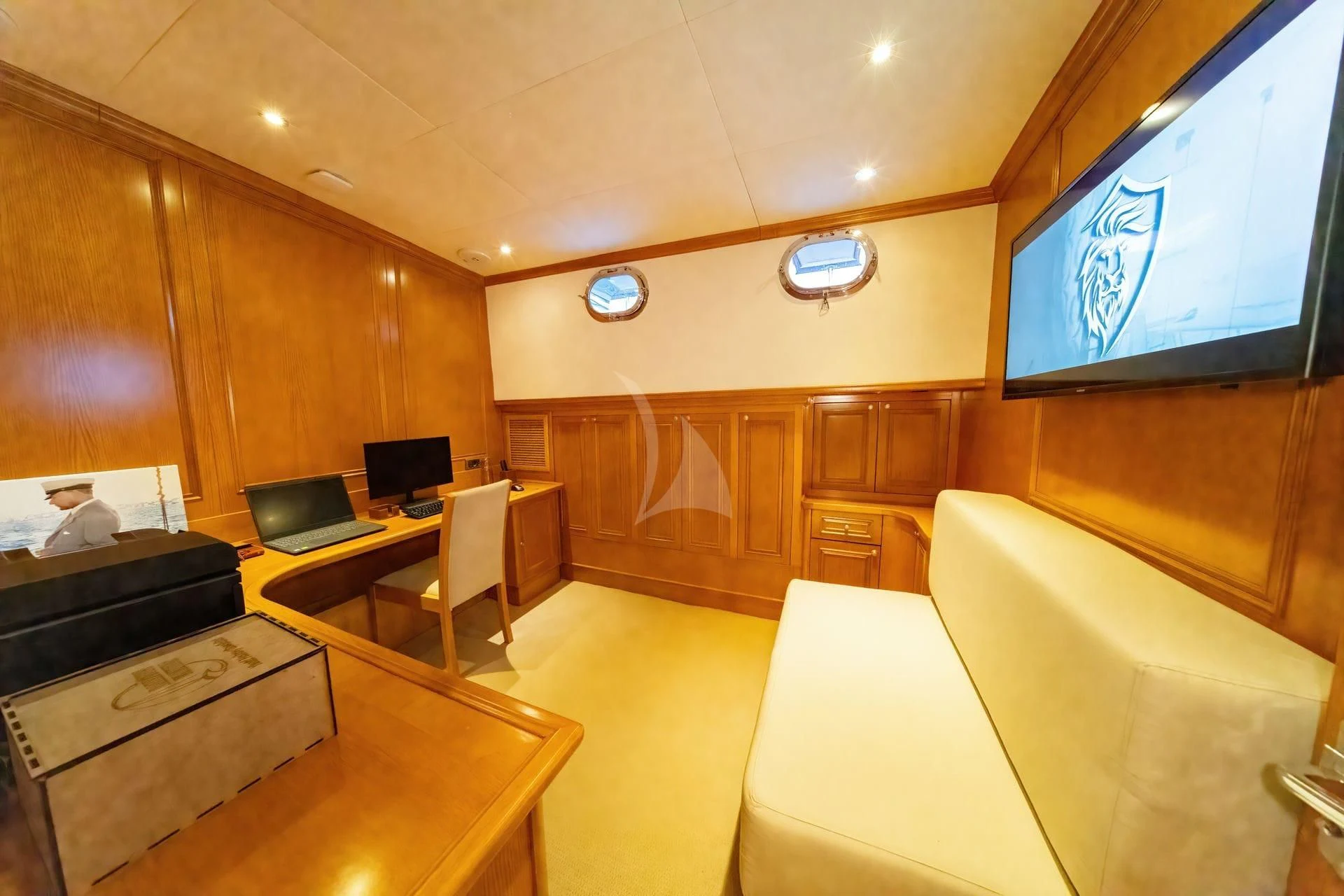 a room with a large screen aboard BABYLON Yacht for Sale