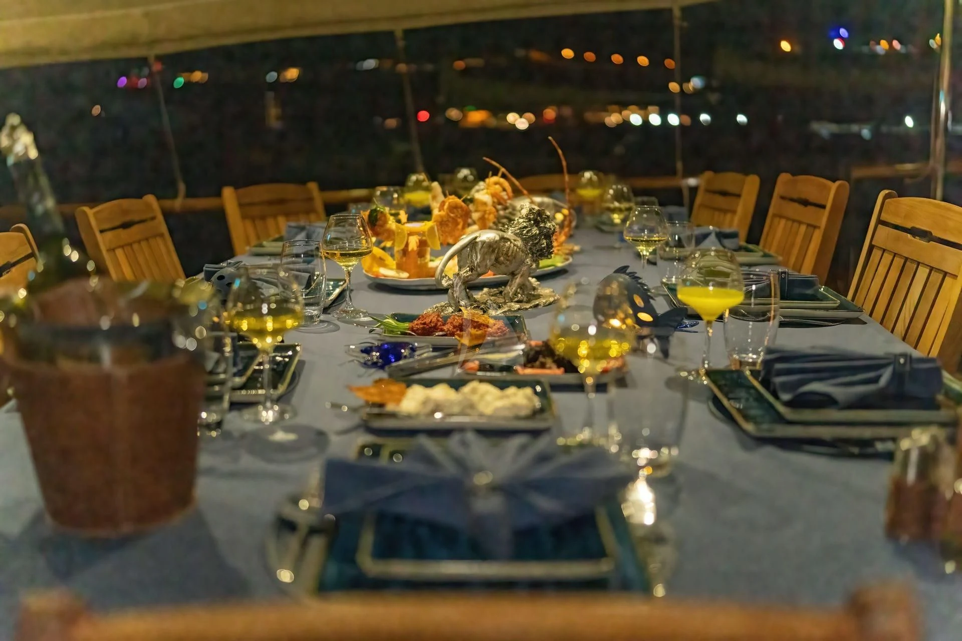 a table with food on it aboard BABYLON Yacht for Sale