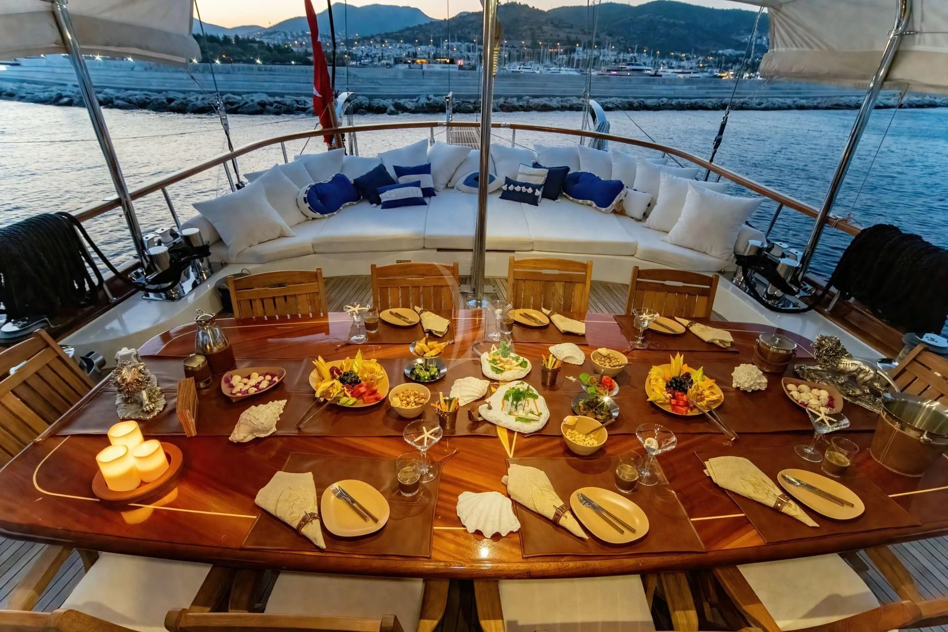 a table with food on it aboard BABYLON Yacht for Sale