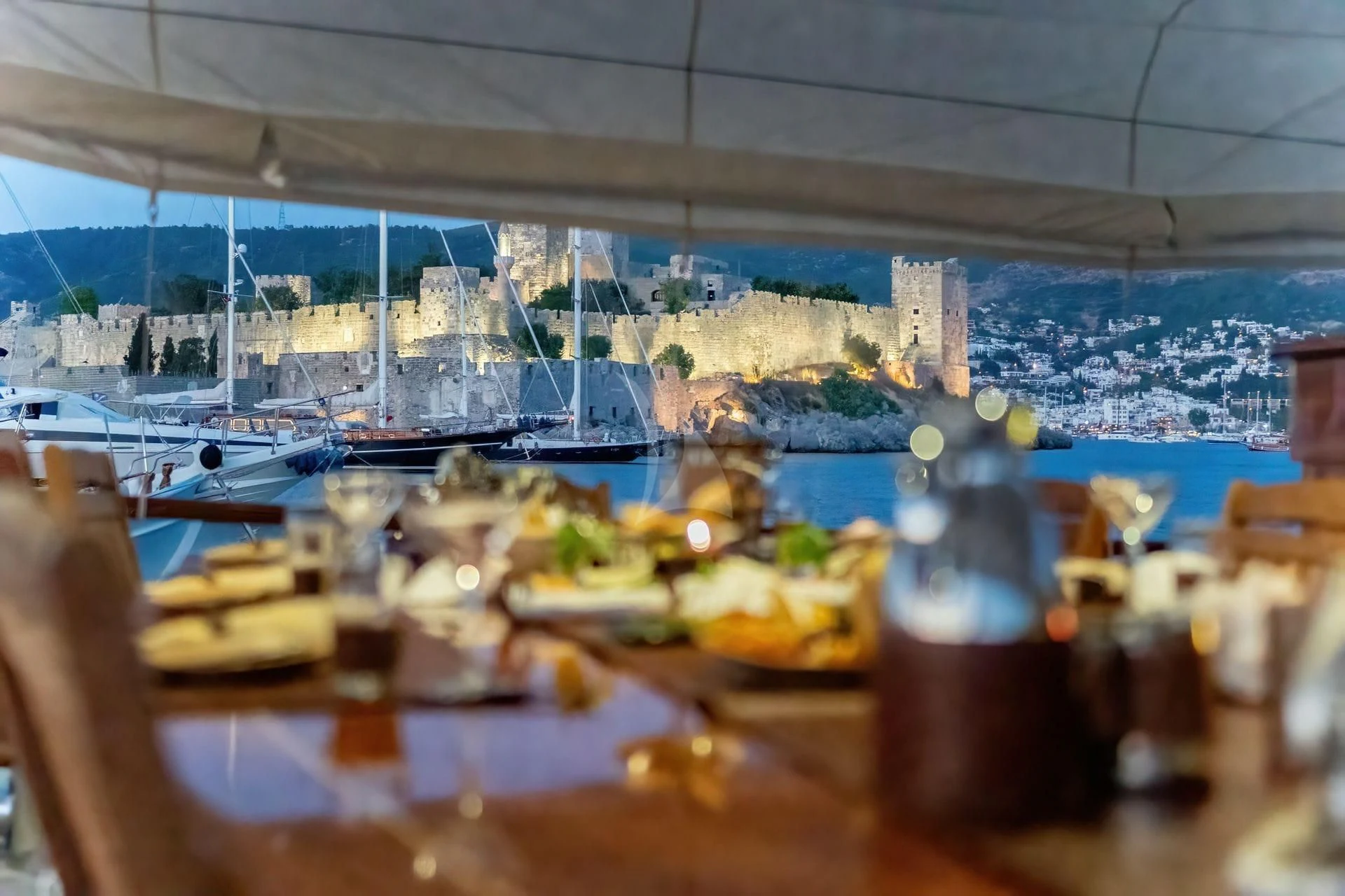 a table with food on it aboard BABYLON Yacht for Sale