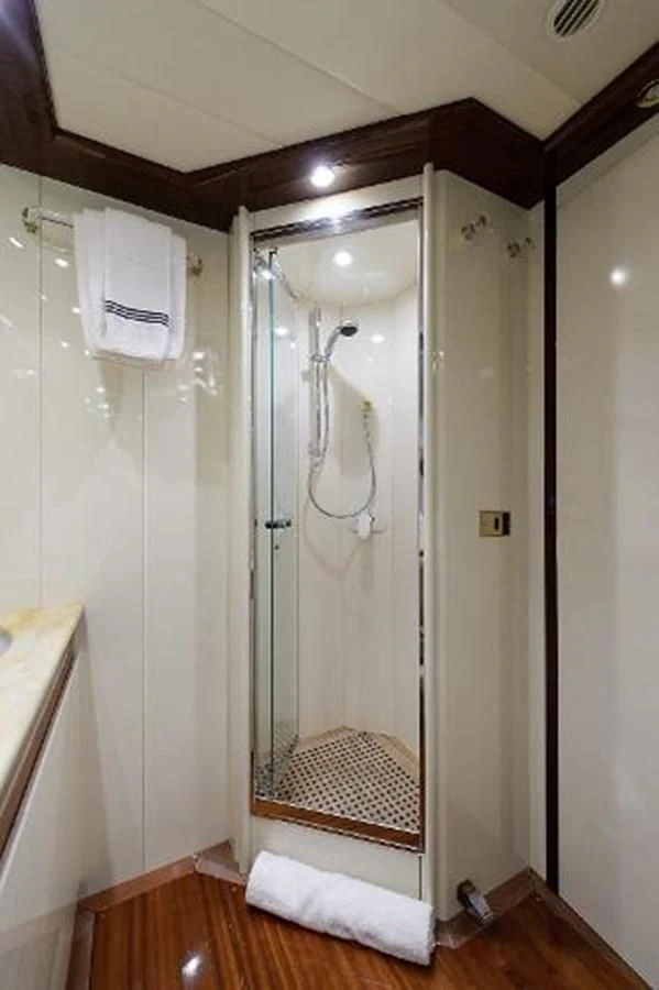 a shower unit in a bathroom aboard UTOPIA Yacht for Sale
