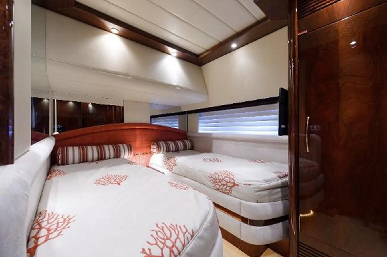 a room with two beds aboard UTOPIA Yacht for Sale