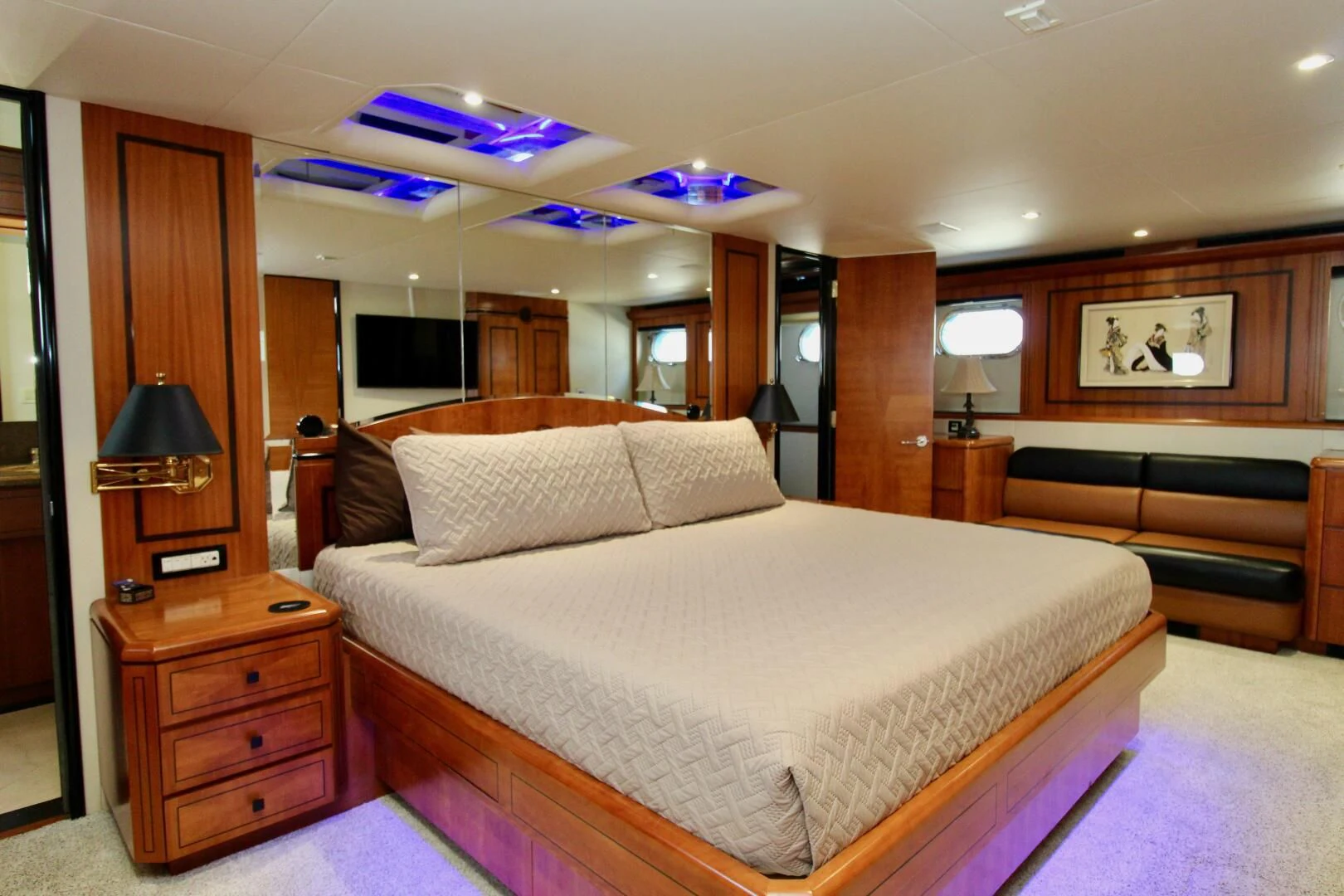 a bedroom with a bed and a desk aboard MY WAY Yacht for Sale