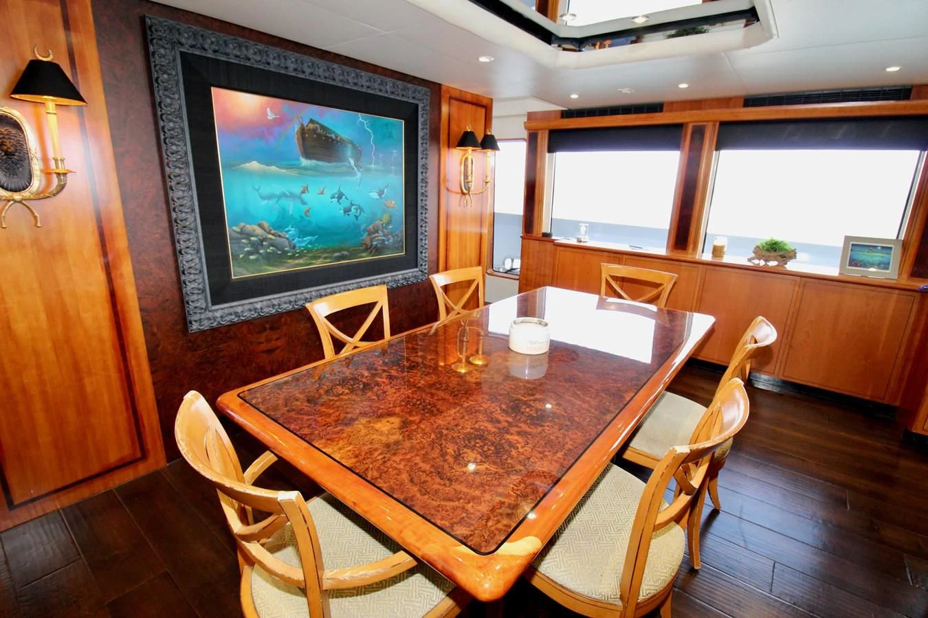 a dining table in a room aboard MY WAY Yacht for Sale