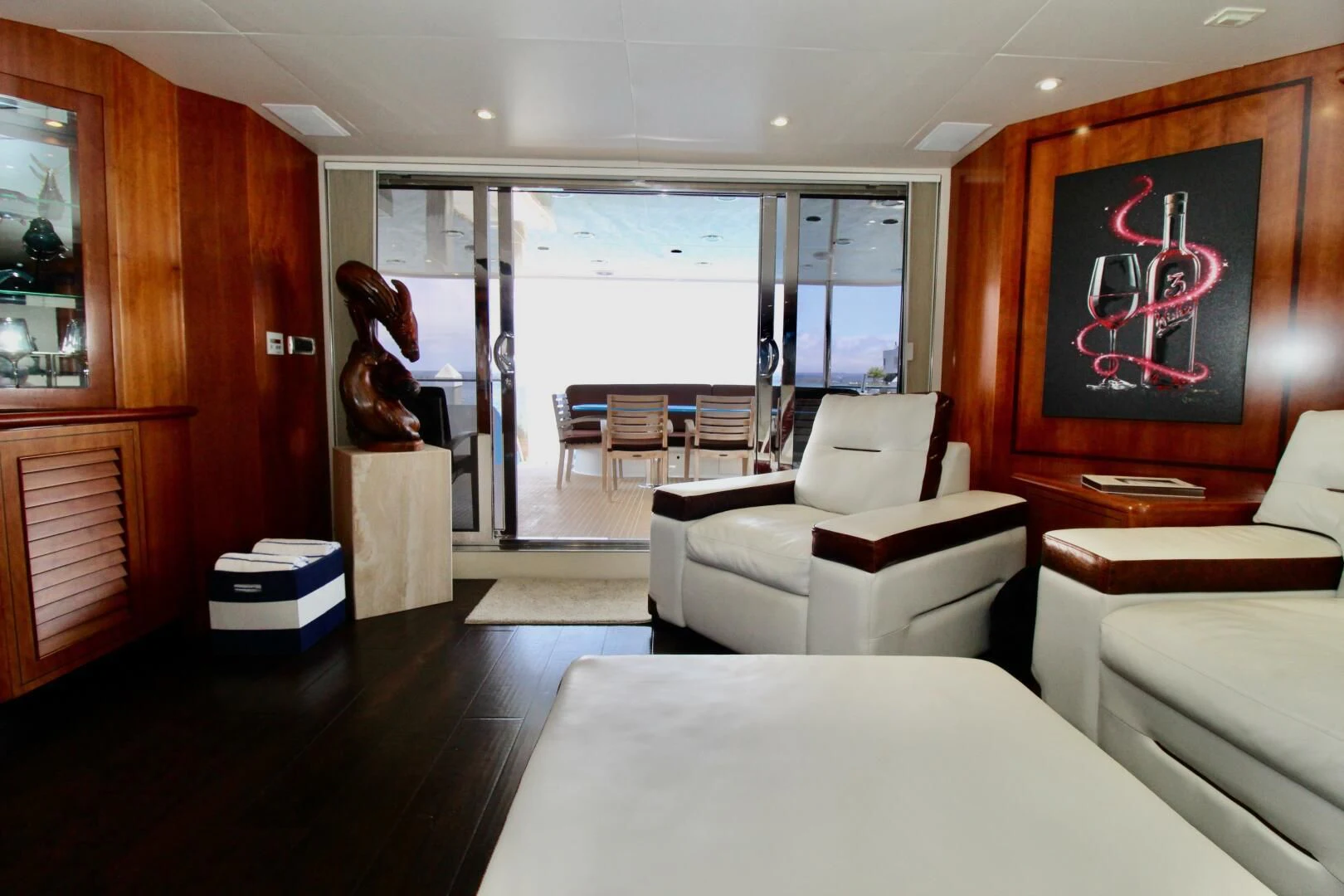 a living room with a large window aboard MY WAY Yacht for Sale