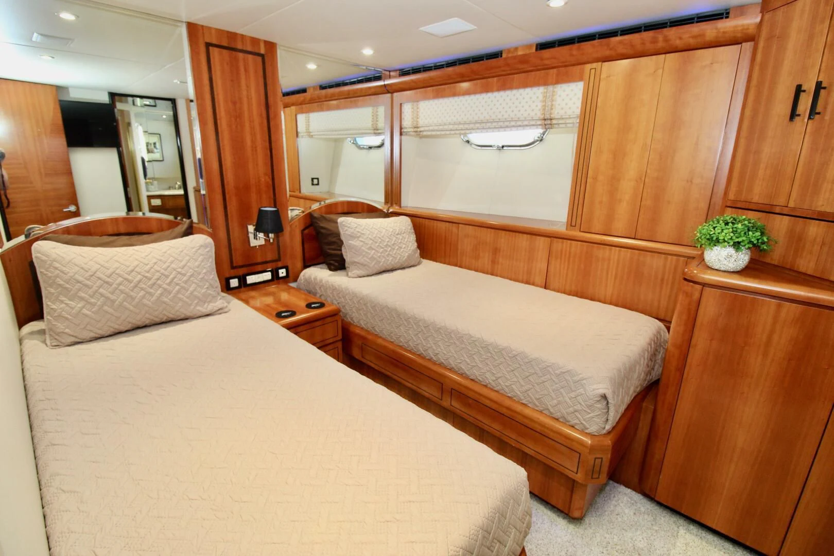 a room with two beds aboard MY WAY Yacht for Sale