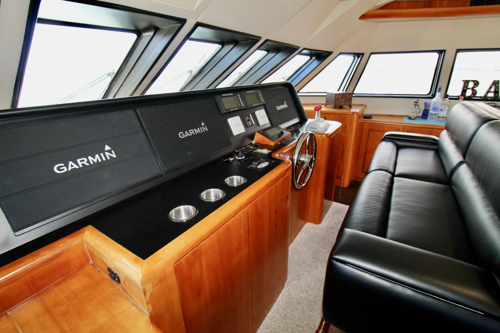 a black console in a room aboard MY WAY Yacht for Sale
