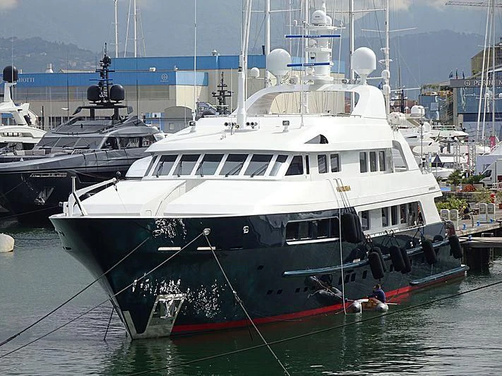 a boat docked at a pier aboard SIERRA 2 Yacht for Sale