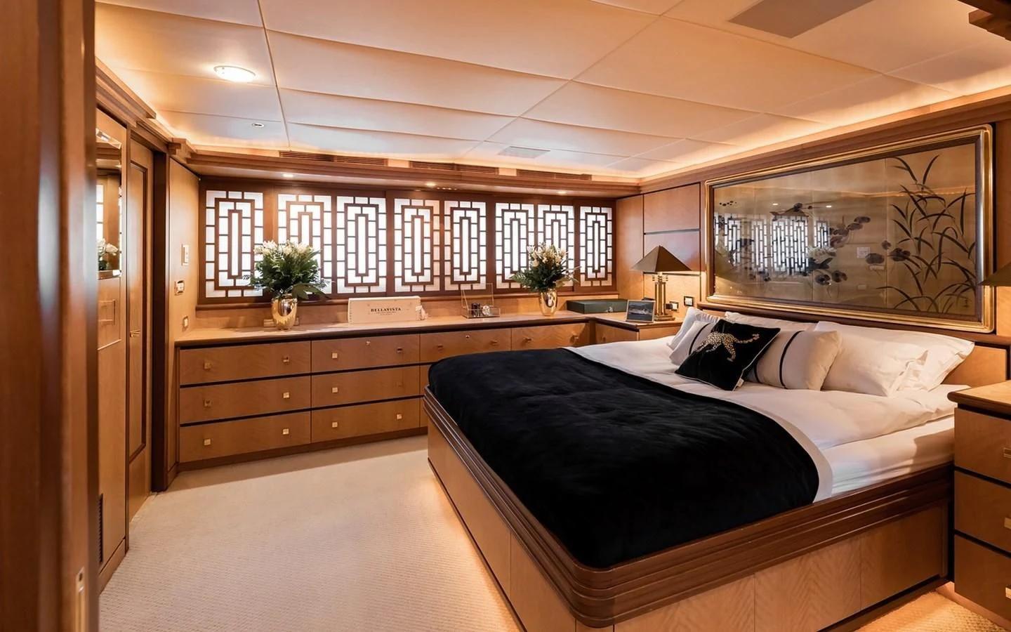 a large bedroom with a large bed aboard SIERRA 2 Yacht for Sale