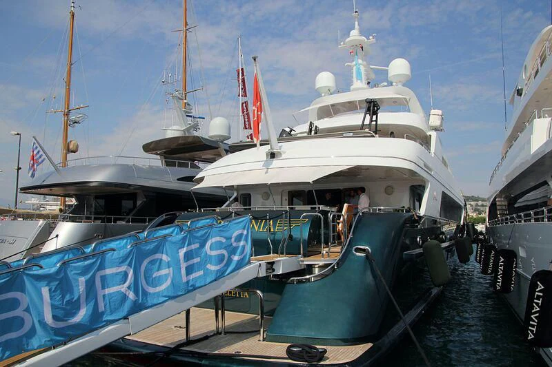 a boat docked at a pier aboard SIERRA 2 Yacht for Sale
